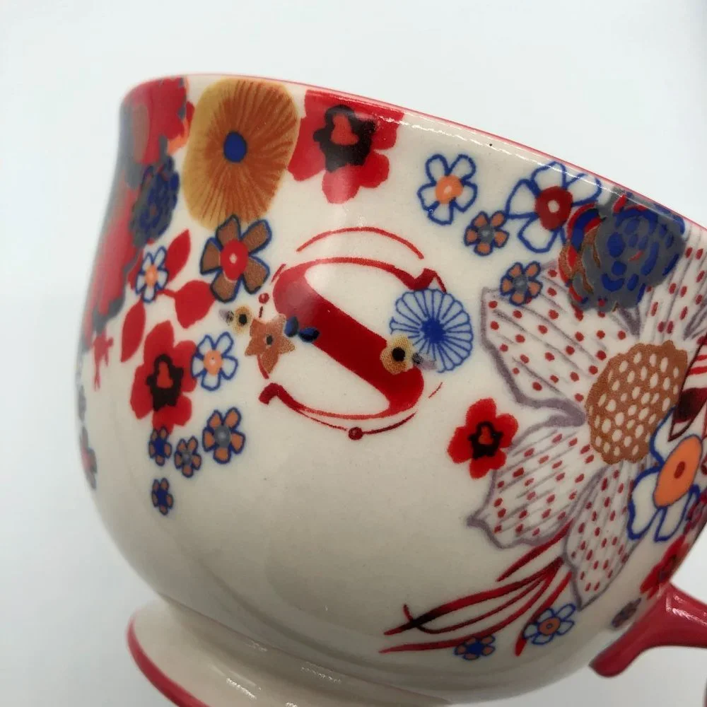 NWT Anthropologie Tea Time Monogram Mug with "S" Initial Red White Stoneware - Picture 4 of 4